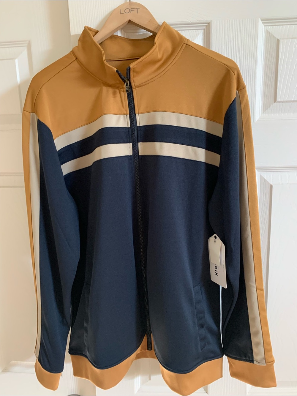 Men's Colorblock Track Jacket in Navy, Mustard & Cream